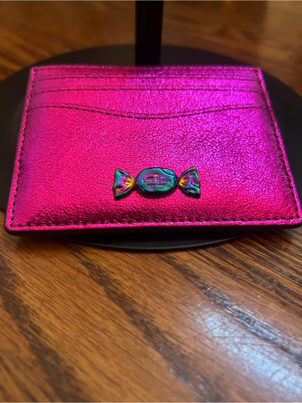 Kate Spade New York Metallic Pink Candy Leather Card Holder Wallet Novelty